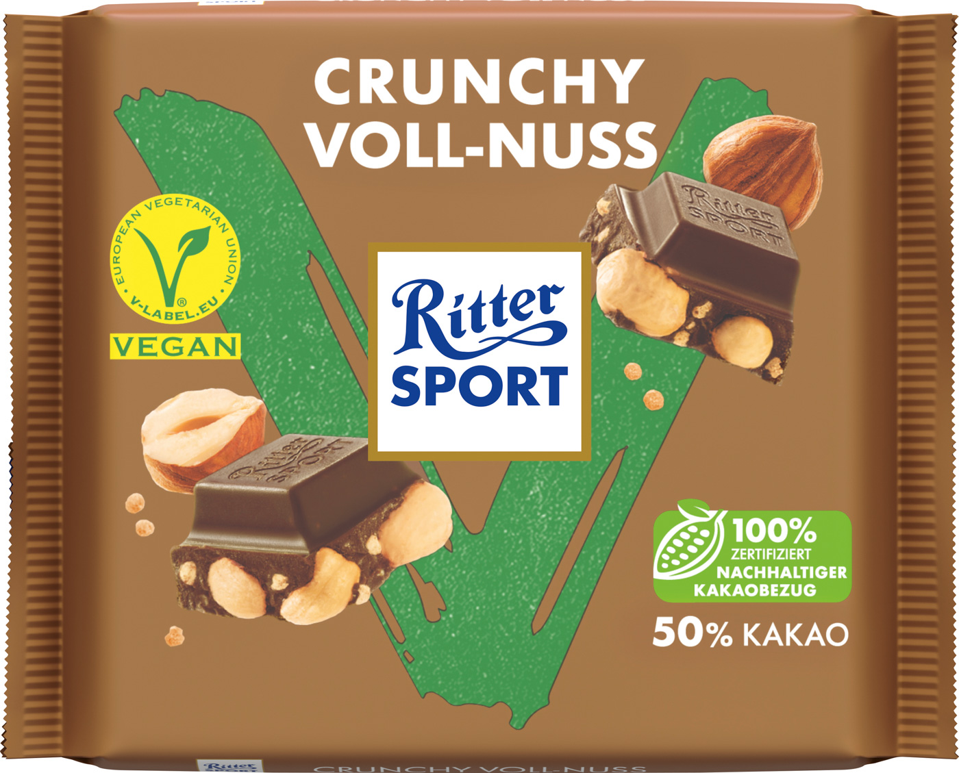 Ritter Sport Schokolade Crunchy Voll-Nuss Vegan 50% Kakao 100G
