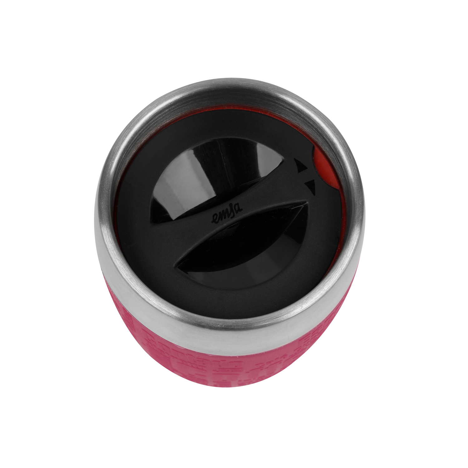 Emsa Isolierbecher TRAVEL CUP, Inhalt 0,2 Liter, Edelstahl 18/10 mit Manschette in Himbeer, mit Dreh-Trinkverschluss.