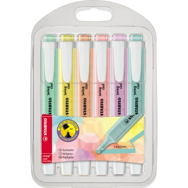 STABILO® Textmarker swing® cool Pastel 1-4mm pastellminzgrün, pastellgelb, pastellorange, pastellrosa, pastelllila, pastelltürkis 6
