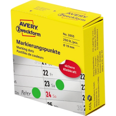 Avery Zweckform Markierungspunkt 19mm Papier grün 250 Etik./Rl.
