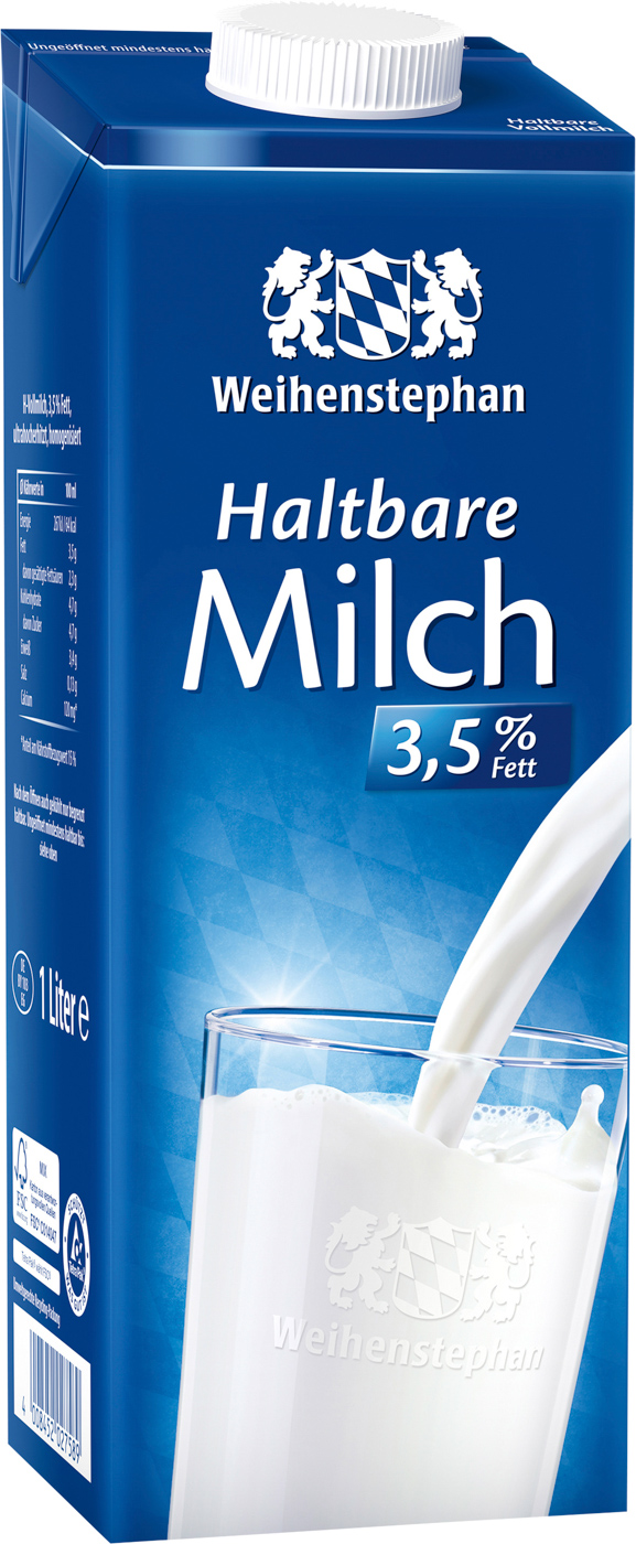Weihenstephan H-Milch 3,5% 1L ultrahocherhitzt.