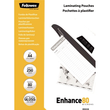 Fellowes® Laminierfolie Enhance 80 224 x 300 mm (B x H) DIN A4 80µm glänzend 250 St./Pack.