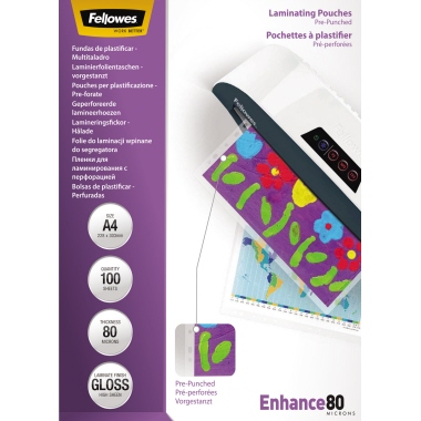 Fellowes® Laminierfolie Enhance 80 232 x 308 mm (B x H) DIN A4 80µm glänzend 100 St./Pack.