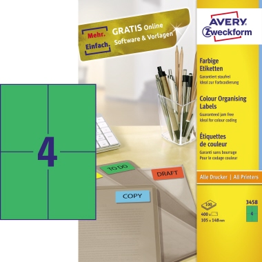 Avery Zweckform Universaletikett 105 x 148 mm (B x H) Papier grün 400 Etik./Pack., Maße: 105 x 148 mm (B x H),