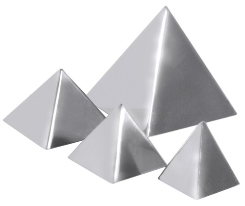 Pyramidenform aus Edelstahl, hochglänzend, Materialstärke 1,0 mm, schwere Qualität Fläche: 5 cm x 5 cm, Höhe: 4,2 cm,